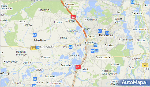 mapa Góra gmina Miedźna, Góra gmina Miedźna na mapie Targeo