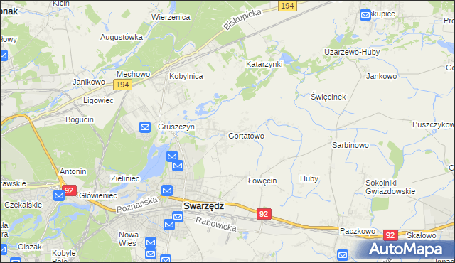 mapa Gortatowo gmina Swarzędz, Gortatowo gmina Swarzędz na mapie Targeo
