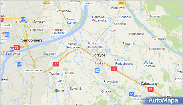 mapa Gorzyce powiat tarnobrzeski, Gorzyce powiat tarnobrzeski na mapie Targeo