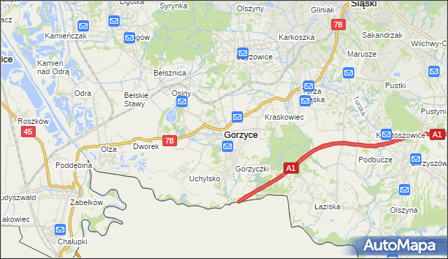 mapa Gorzyce powiat wodzisławski, Gorzyce powiat wodzisławski na mapie Targeo