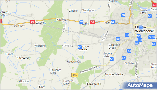 mapa Gorzyce Wielkie, Gorzyce Wielkie na mapie Targeo