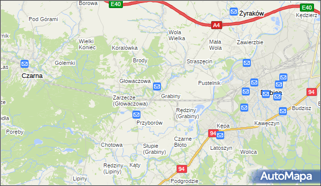 mapa Grabiny gmina Czarna, Grabiny gmina Czarna na mapie Targeo