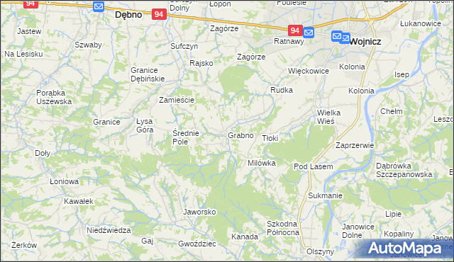 mapa Grabno gmina Wojnicz, Grabno gmina Wojnicz na mapie Targeo