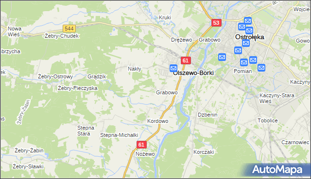 mapa Grabowo gmina Olszewo-Borki, Grabowo gmina Olszewo-Borki na mapie Targeo