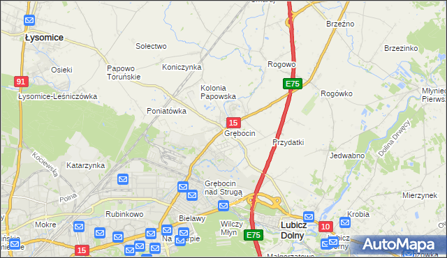 mapa Grębocin gmina Lubicz, Grębocin gmina Lubicz na mapie Targeo