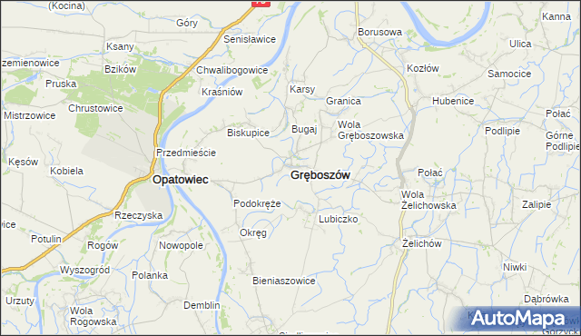 mapa Gręboszów powiat dąbrowski, Gręboszów powiat dąbrowski na mapie Targeo
