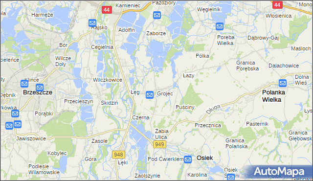 mapa Grojec gmina Oświęcim, Grojec gmina Oświęcim na mapie Targeo