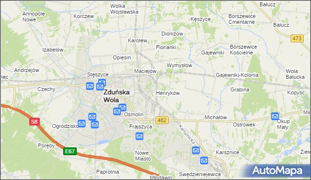 mapa Henryków gmina Zduńska Wola, Henryków gmina Zduńska Wola na mapie Targeo