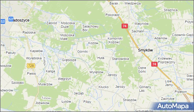 mapa Huta gmina Radoszyce, Huta gmina Radoszyce na mapie Targeo