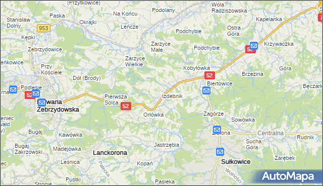 mapa Izdebnik gmina Lanckorona, Izdebnik gmina Lanckorona na mapie Targeo