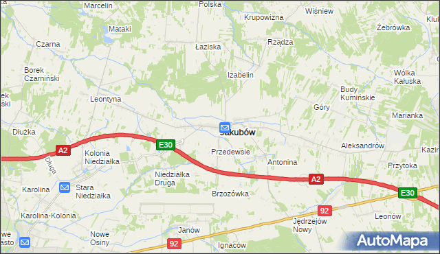 mapa Jakubów powiat miński, Jakubów powiat miński na mapie Targeo