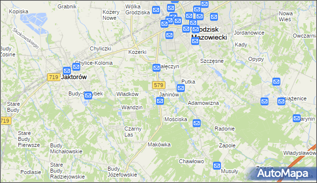 mapa Janinów gmina Grodzisk Mazowiecki, Janinów gmina Grodzisk Mazowiecki na mapie Targeo