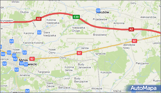 mapa Janów gmina Mińsk Mazowiecki, Janów gmina Mińsk Mazowiecki na mapie Targeo