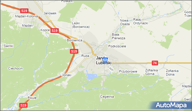 mapa Janów Lubelski, Janów Lubelski na mapie Targeo