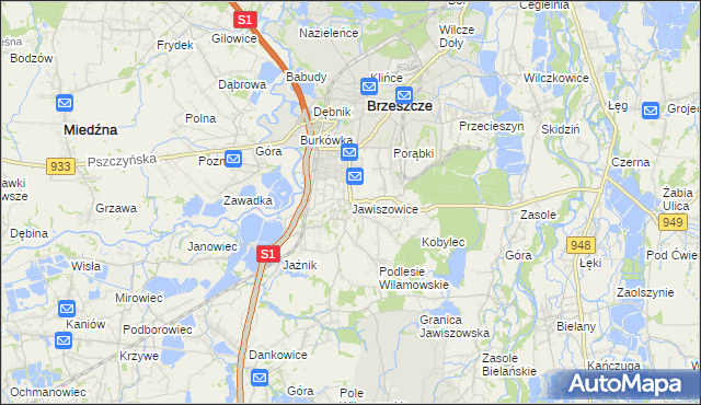 mapa Jawiszowice, Jawiszowice na mapie Targeo