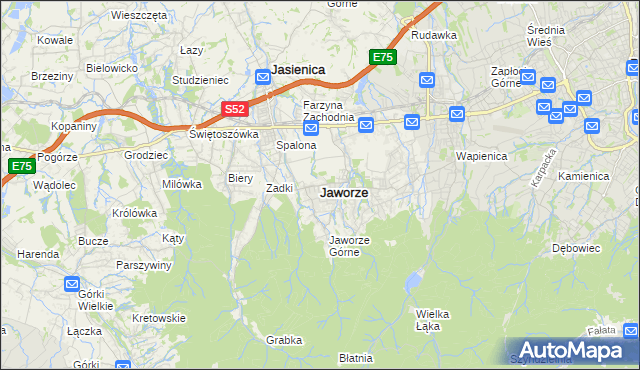 mapa Jaworze powiat bielski, Jaworze powiat bielski na mapie Targeo