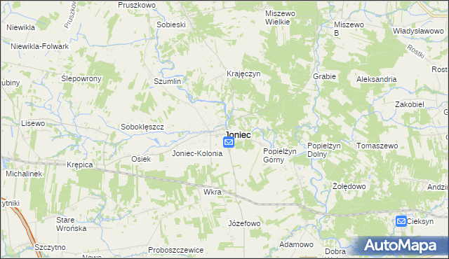 mapa Joniec, Joniec na mapie Targeo