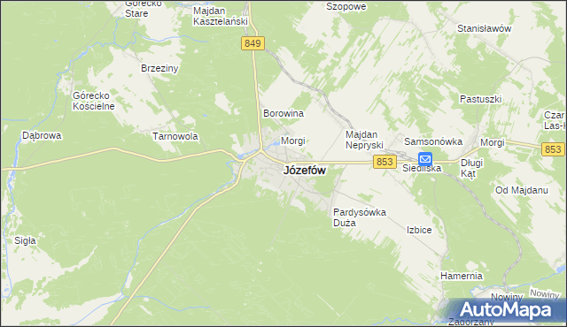 mapa Józefów powiat biłgorajski, Józefów powiat biłgorajski na mapie Targeo