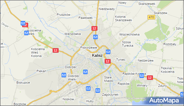mapa Kalisza, Kalisz na mapie Targeo