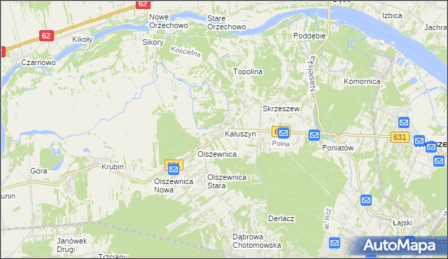 mapa Kałuszyn gmina Wieliszew, Kałuszyn gmina Wieliszew na mapie Targeo