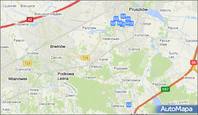 mapa Kanie gmina Brwinów, Kanie gmina Brwinów na mapie Targeo