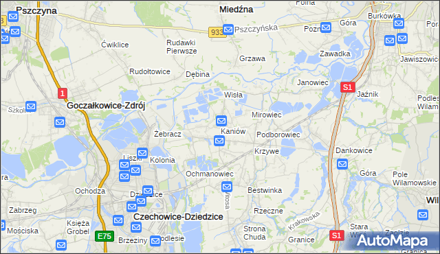 mapa Kaniów gmina Bestwina, Kaniów gmina Bestwina na mapie Targeo