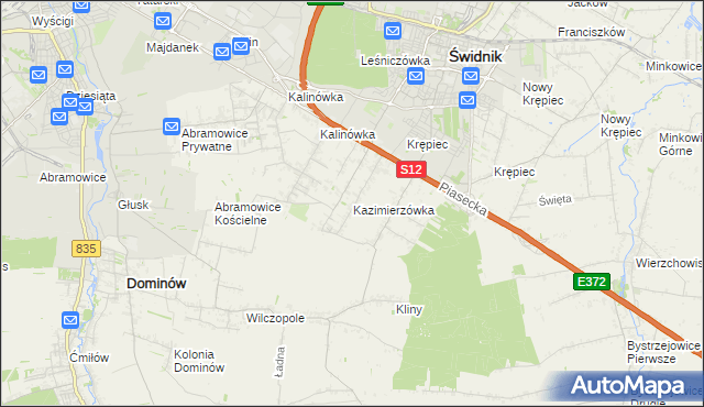 mapa Kazimierzówka gmina Głusk, Kazimierzówka gmina Głusk na mapie Targeo