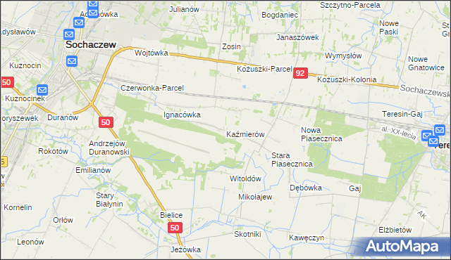 mapa Kaźmierów gmina Sochaczew, Kaźmierów gmina Sochaczew na mapie Targeo