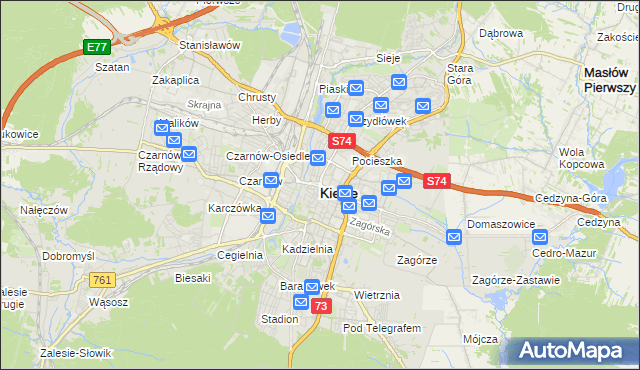 mapa Kielc, Kielce na mapie Targeo