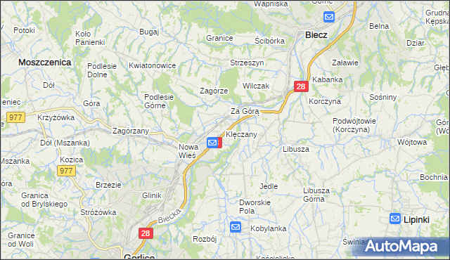 mapa Klęczany gmina Gorlice, Klęczany gmina Gorlice na mapie Targeo