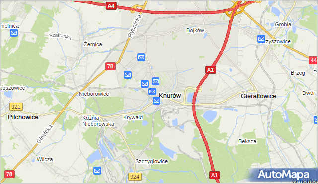 mapa Knurów powiat gliwicki, Knurów powiat gliwicki na mapie Targeo