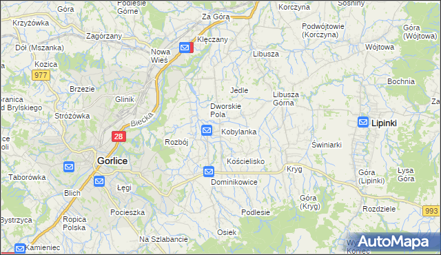 mapa Kobylanka gmina Gorlice, Kobylanka gmina Gorlice na mapie Targeo