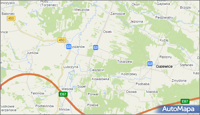 mapa Kolonia Osiek gmina Galewice, Kolonia Osiek gmina Galewice na mapie Targeo