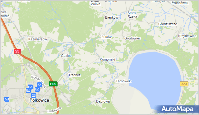 mapa Komorniki gmina Polkowice, Komorniki gmina Polkowice na mapie Targeo