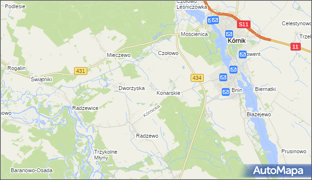 mapa Konarskie gmina Kórnik, Konarskie gmina Kórnik na mapie Targeo