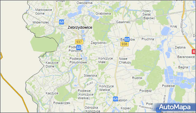 mapa Kończyce Małe, Kończyce Małe na mapie Targeo