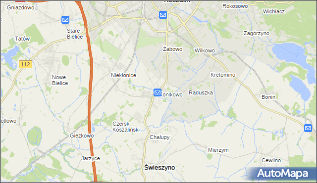 mapa Konikowo gmina Świeszyno, Konikowo gmina Świeszyno na mapie Targeo