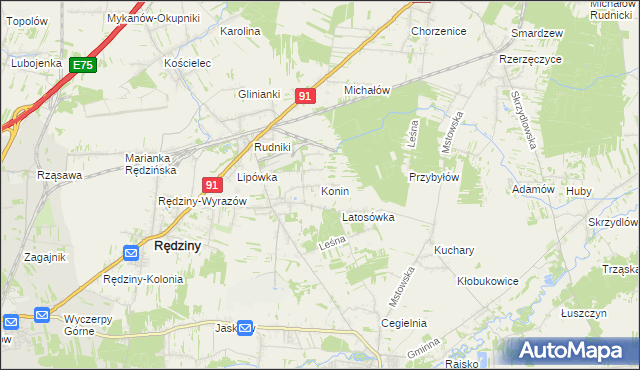 mapa Konin gmina Rędziny, Konin gmina Rędziny na mapie Targeo