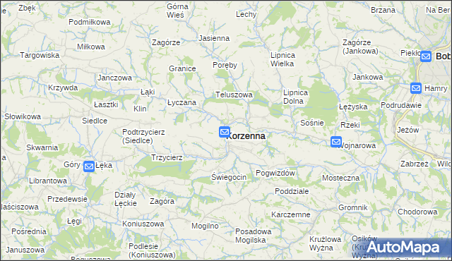 mapa Korzenna, Korzenna na mapie Targeo