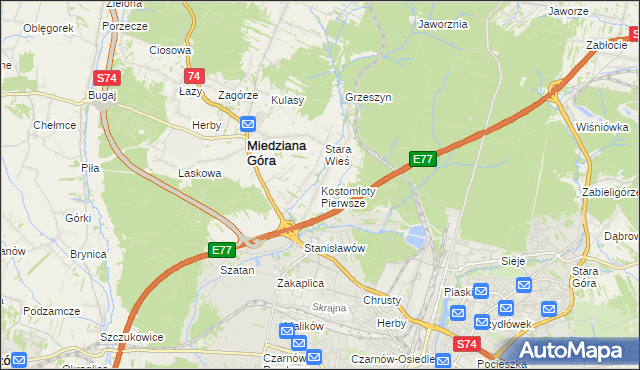 mapa Kostomłoty Pierwsze, Kostomłoty Pierwsze na mapie Targeo