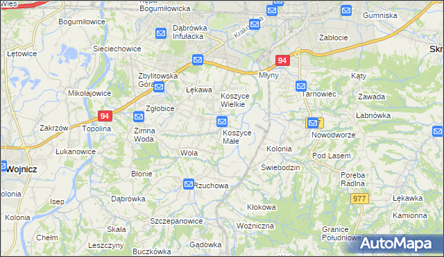 mapa Koszyce Małe, Koszyce Małe na mapie Targeo
