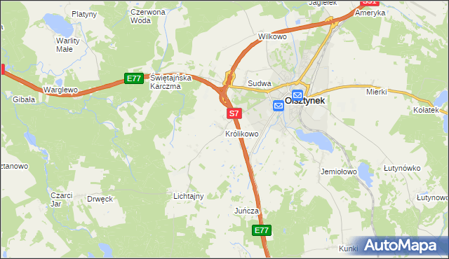 mapa Królikowo gmina Olsztynek, Królikowo gmina Olsztynek na mapie Targeo