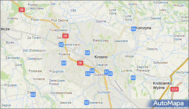 mapa Krosna, Krosno na mapie Targeo