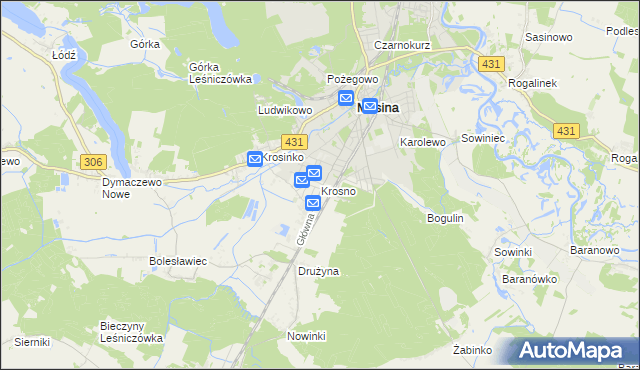 mapa Krosno gmina Mosina, Krosno gmina Mosina na mapie Targeo