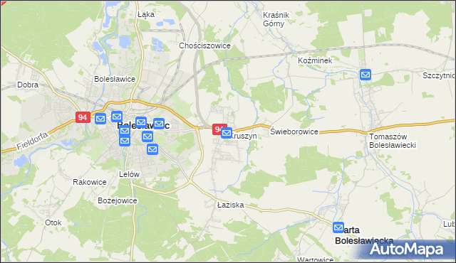 mapa Kruszyn gmina Bolesławiec, Kruszyn gmina Bolesławiec na mapie Targeo