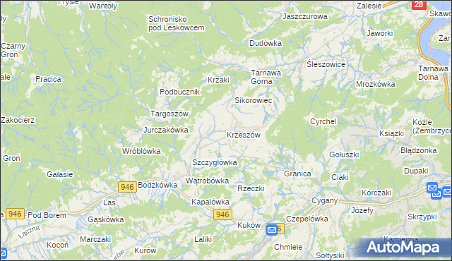 mapa Krzeszów gmina Stryszawa, Krzeszów gmina Stryszawa na mapie Targeo