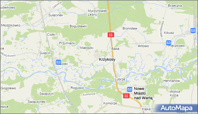 mapa Krzykosy powiat średzki, Krzykosy powiat średzki na mapie Targeo