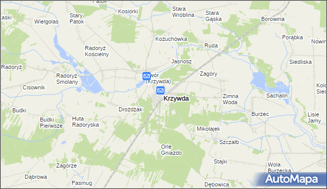 mapa Krzywda powiat łukowski, Krzywda powiat łukowski na mapie Targeo