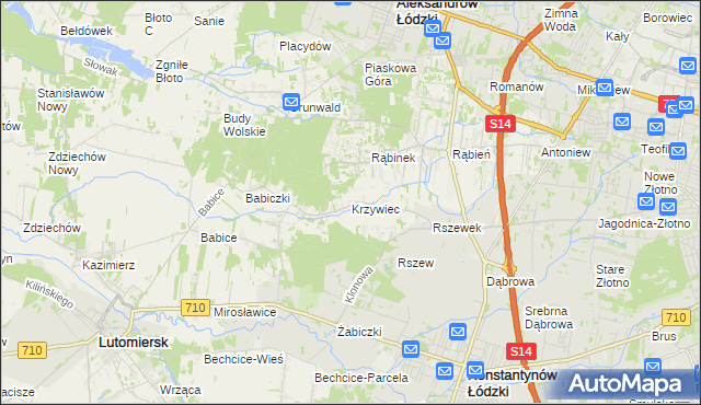 mapa Krzywiec gmina Aleksandrów Łódzki, Krzywiec gmina Aleksandrów Łódzki na mapie Targeo