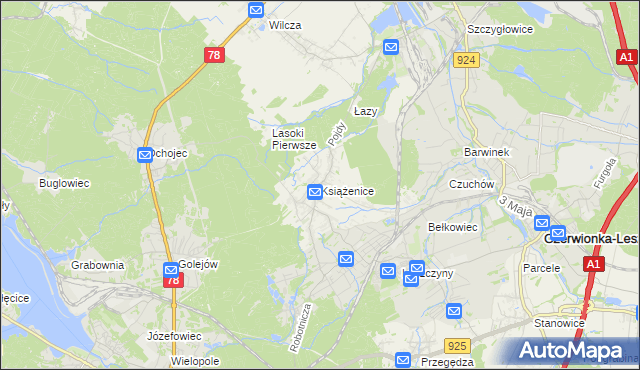mapa Książenice gmina Czerwionka-Leszczyny, Książenice gmina Czerwionka-Leszczyny na mapie Targeo